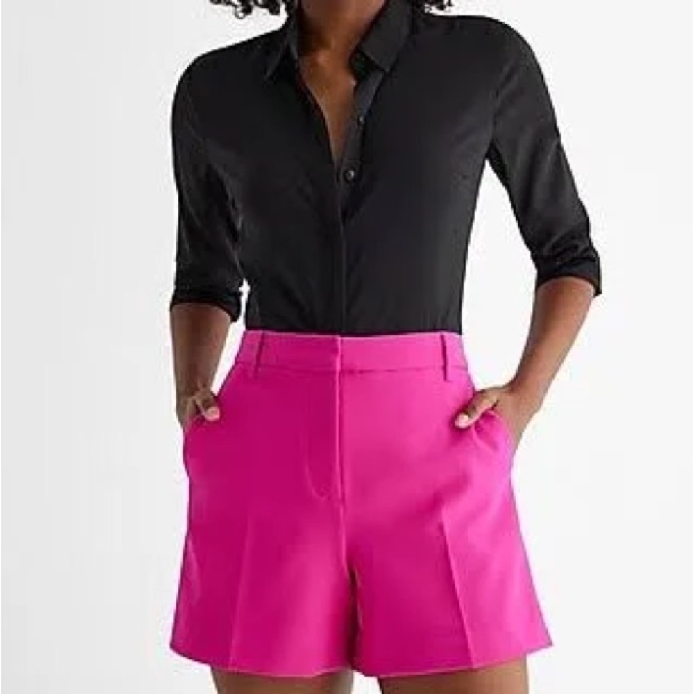 Express Womens High Waisted Midi Tailored Shorts Size 4 Hot Pink